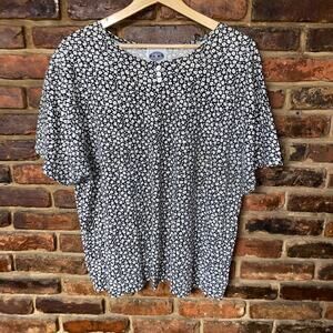 Classic Essentials Vintage Black White Floral Button Blouse Women's Size 22